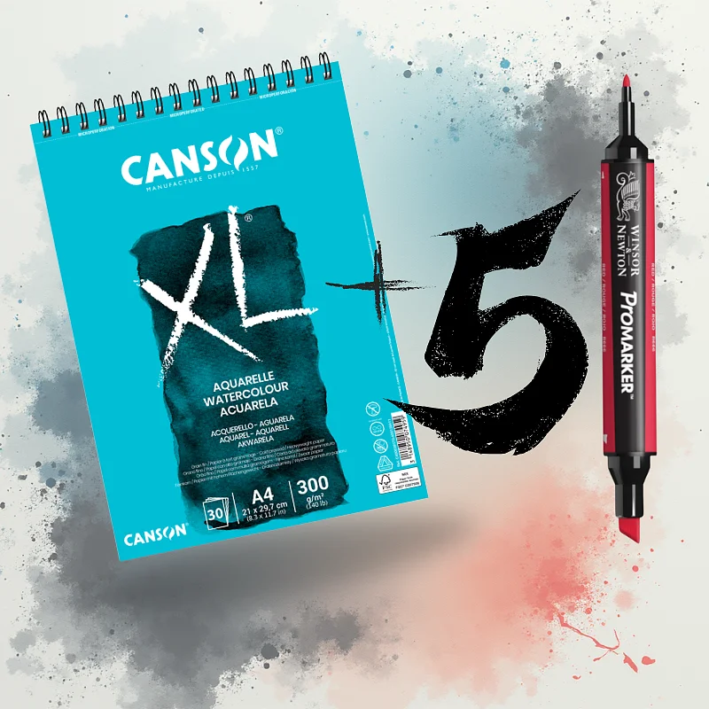 ALBUM AQUERELLE CANSON A4 AZZURRO + 5 PROMARKER